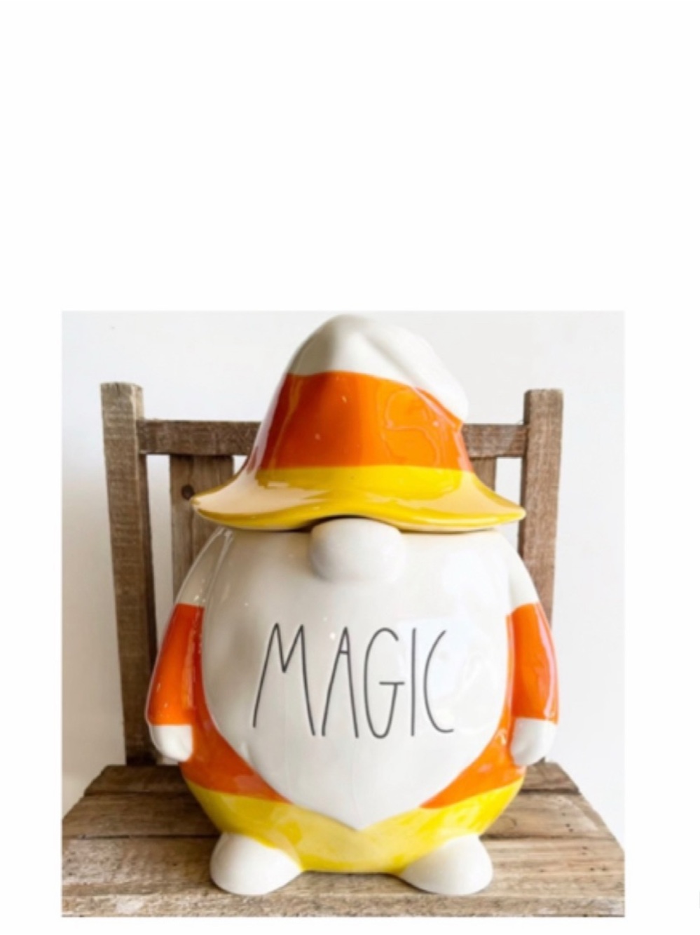 NEW Rae Dunn MAGIC Candy Corn Gnome Cookie Jar Canister